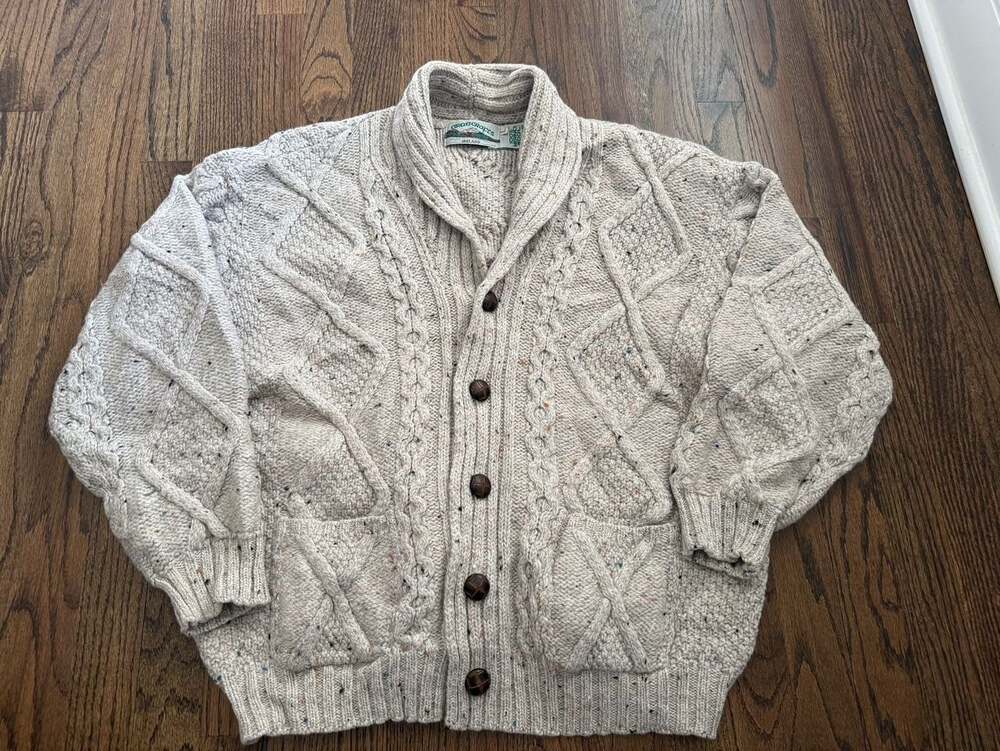 Aran Crafts 100% Merino Wool Cable Knit Cardigan Sweater, Size L